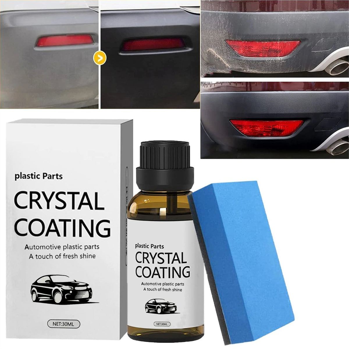 Crystal Coating Polish 30 mL kit with applicator and automotive trim results