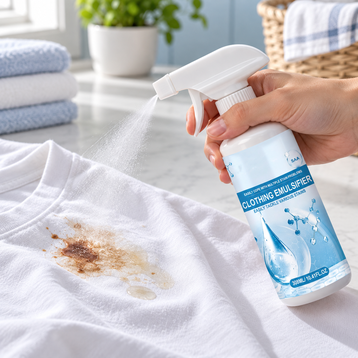 Stain remover spray used to pre-treat a localized clothing stain