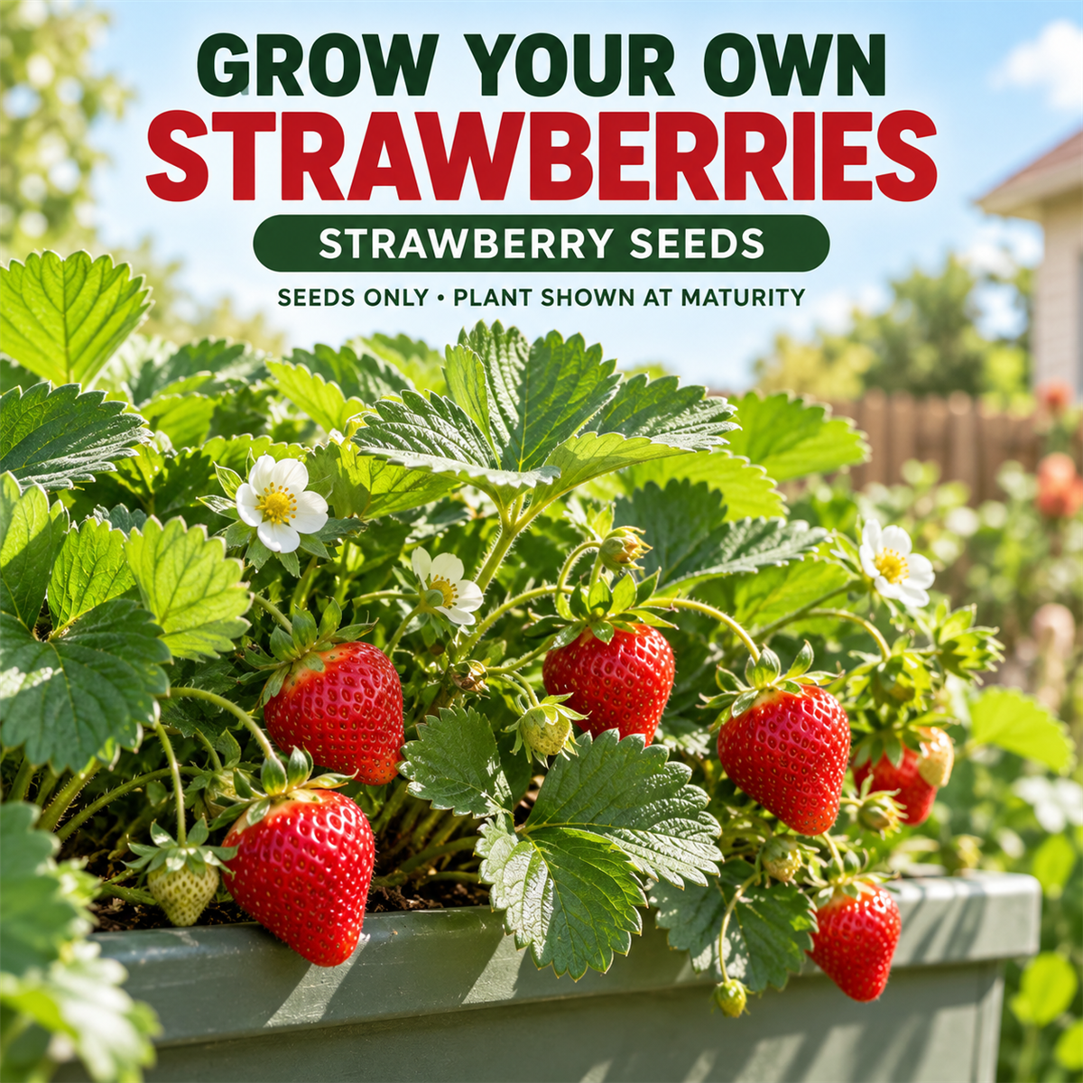 Strawberry seeds for growing flowering fruit-bearing plants